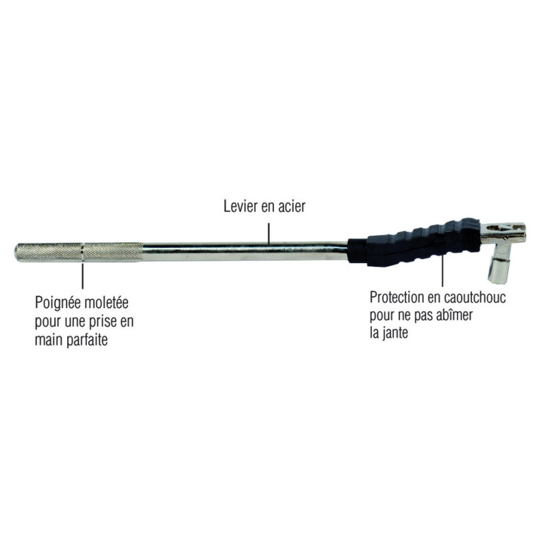 Levier tire valve en acier avec protection de jante