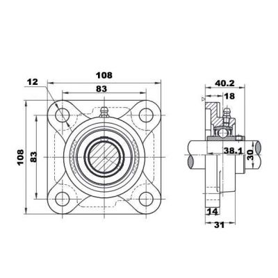 Roulement et support rotor broyeur 15 CV - UCF206